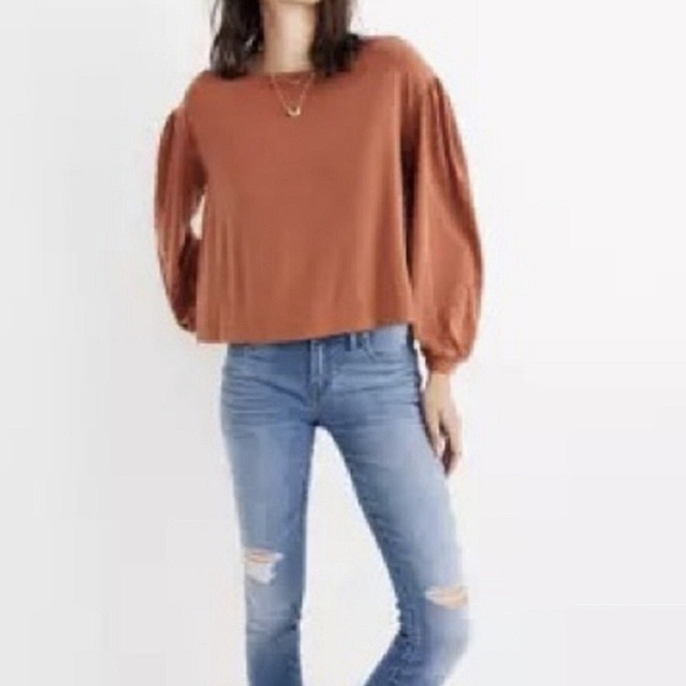🌼Madewell Gathered Long Sleeve Top, Rust Color, Women's Size Small